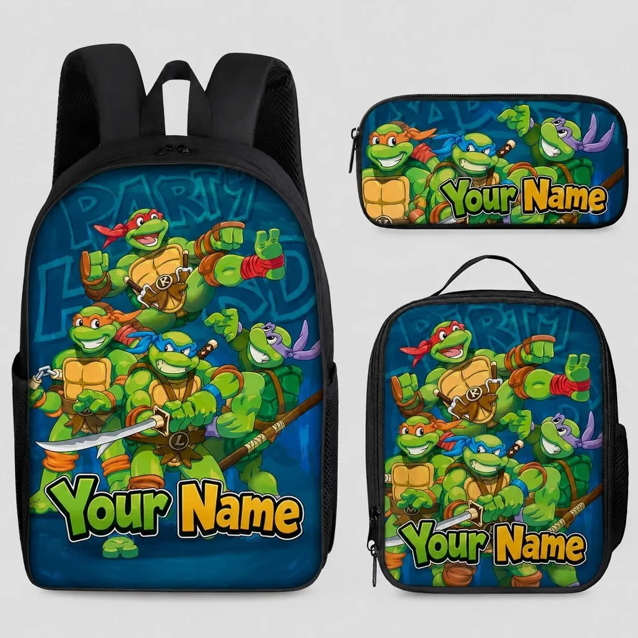 Personalized Green Ninja Turtle Backpack Set | Custom Name School Bag Insulated Lunch Box Pencil Case | Cool Gift for Boys & Kids