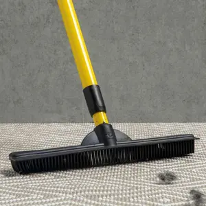 Pet Hair Rubber Broom with Carpet Rake and Squeegee