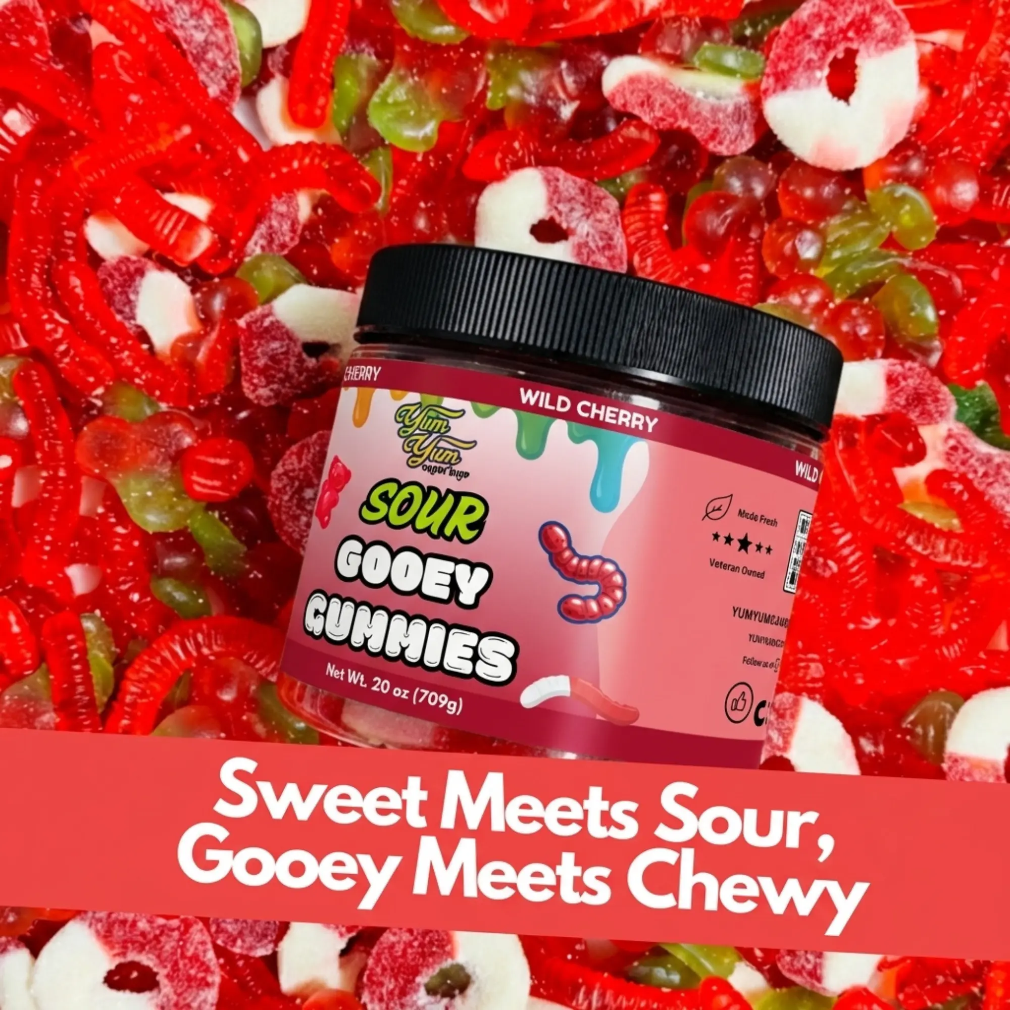 Yum Yum Gooey Gummies Blue Raspberry Wild Cherry Green Apple Sour