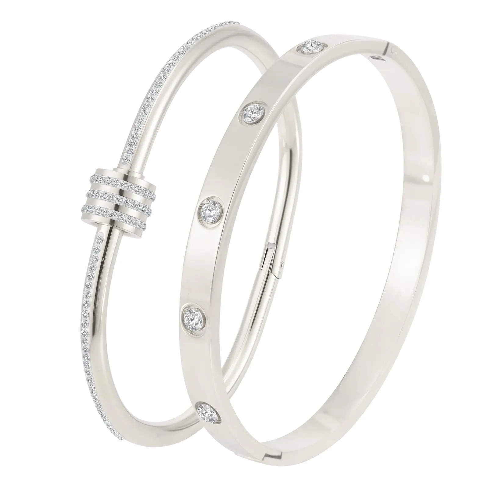 Plated Stainless Steel Cuff Bracelet & Love Friendship Screw Bangle Set for Women with Gift Box