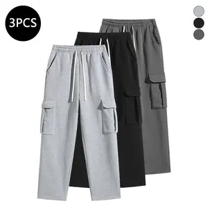 3-Pack Men’s Summer Cargo Straight-Leg Pants — Spring/Fall Style, Trendy High-Street Versatile Loose Casual Sports Running Fitness Pants for Men