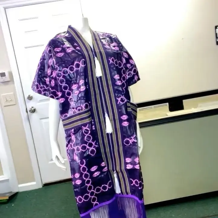 Kampala Boubou with Fringes - Vibrant Multicolor Design & Green Fringe Detail - Traditional African Style