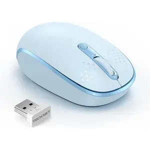 TECKNET Wireless Mouse, 2.4G Quiet Computer Mouse with USB Receiver, 4 Buttons Portable Cordless Mice for Chromebook, Laptop, PC, Mac, 800/1200/1600 DPI - Blue