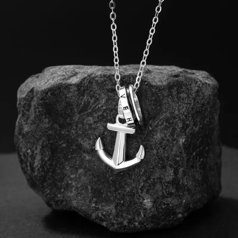 1pc Anchor Sterling Silver 925 Necklace Niche Design Light Luxury Hip Hop Clavicle Chain Vintage Trendy Cross Pendant