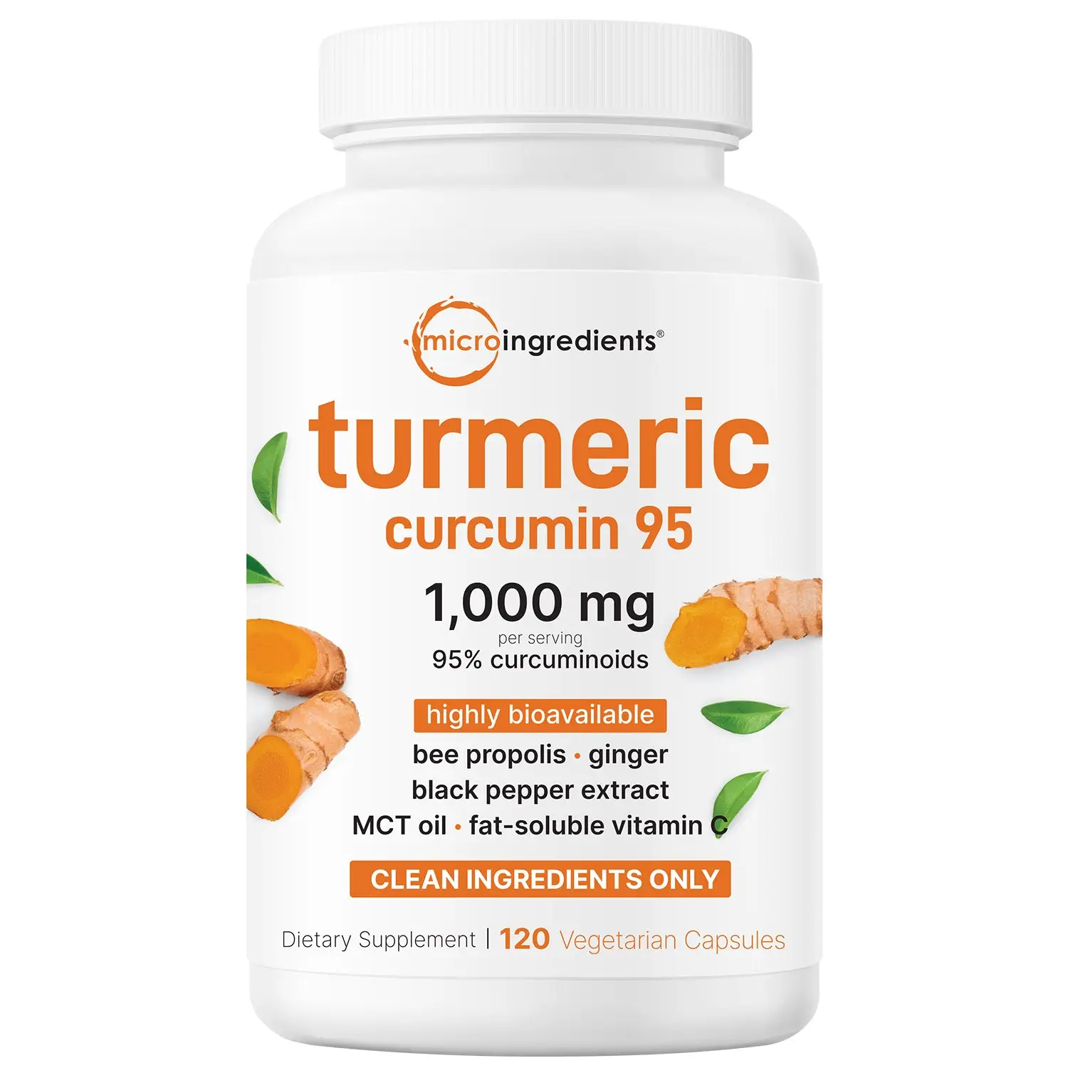 Micro Ingredients Turmeric Curcumin 1,000mg | 95% Curcuminoids with Black Pepper & MCT Oil for Ultimate Absorption, No Filler, No GMO - 120 Vegetarian
