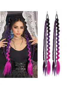 2 Pcs Twist Braid Ponytail Wigs, Gradient Bubble Braids, 24 Inch Synthetic Fiber Hair Extensions, Sweet Cool Style for Daily Parties