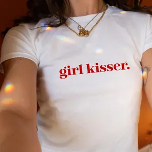 Girl Kisser Pride Tee, Feminist Queer Graphic Tee, LGBTQ Pride Shirt for Women, Conservative, Cropped Fit Baby Tee