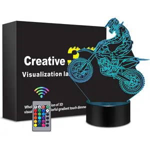 Dirt   3D Night Light, 16 Colors Changes Remote Control Motocross Lamp, LED  Room Decor, Dirt  Toys, Birthday Xmas Christmas Gifts for Boys Girls