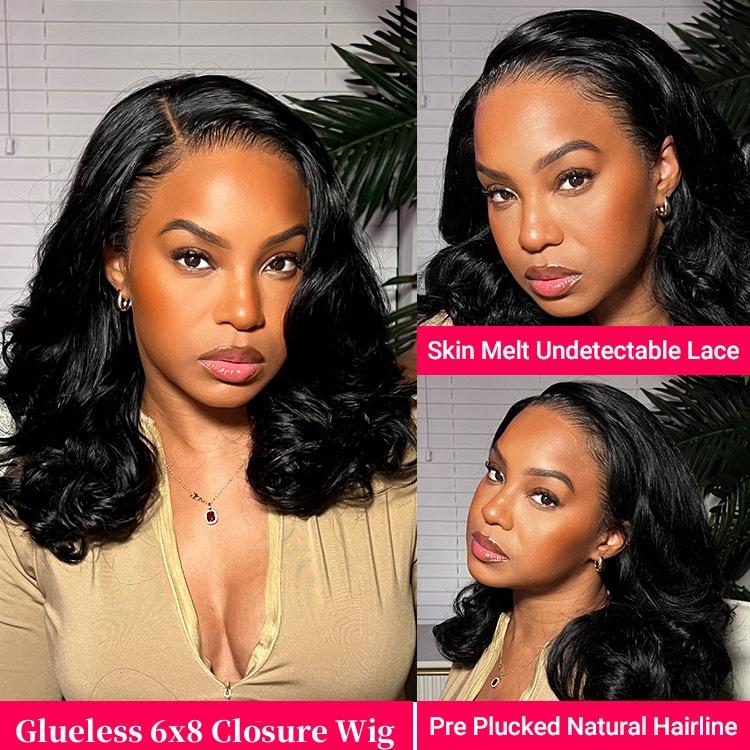 West Kiss 250% Density Right Side Part Glueless LayerCut Wig 6x8 Lace Closure Wig Body Wave Pre Cut Pre Bleached Ready Go Wigs
