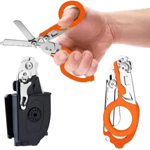 Heavy Duty 6 in 1 Multifunctional Trauma Shears Foldable |   Stainless Steel emergency response shears |   Survival Shears with Holster |   Medical Trauma shears Tactical With Strap Cutter |   Orange