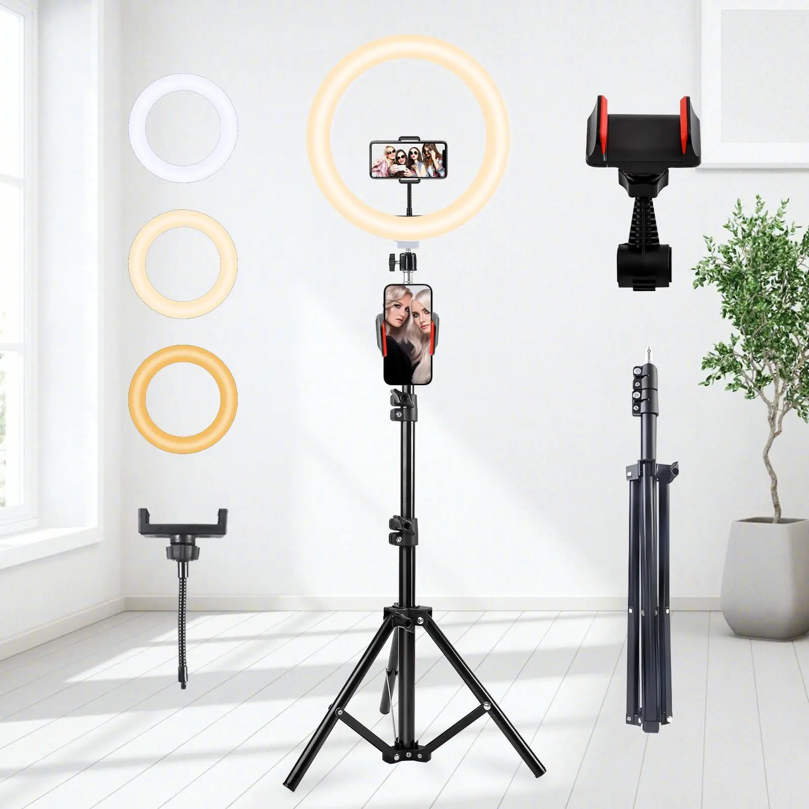 12-inch Tri-Color Ring Light with 1.1m Phone Stand