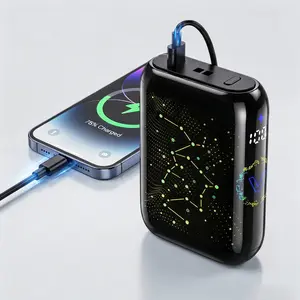 5000mAh Mini Lithium-Ion Power Bank (5000-10000mAh Range), 22.5W Fast Charging Phone Charger, USB-C Port, LED Neon Lighting Indicators, Starry Sky Design, Portable Charger for On-the-Go Mobile Devices