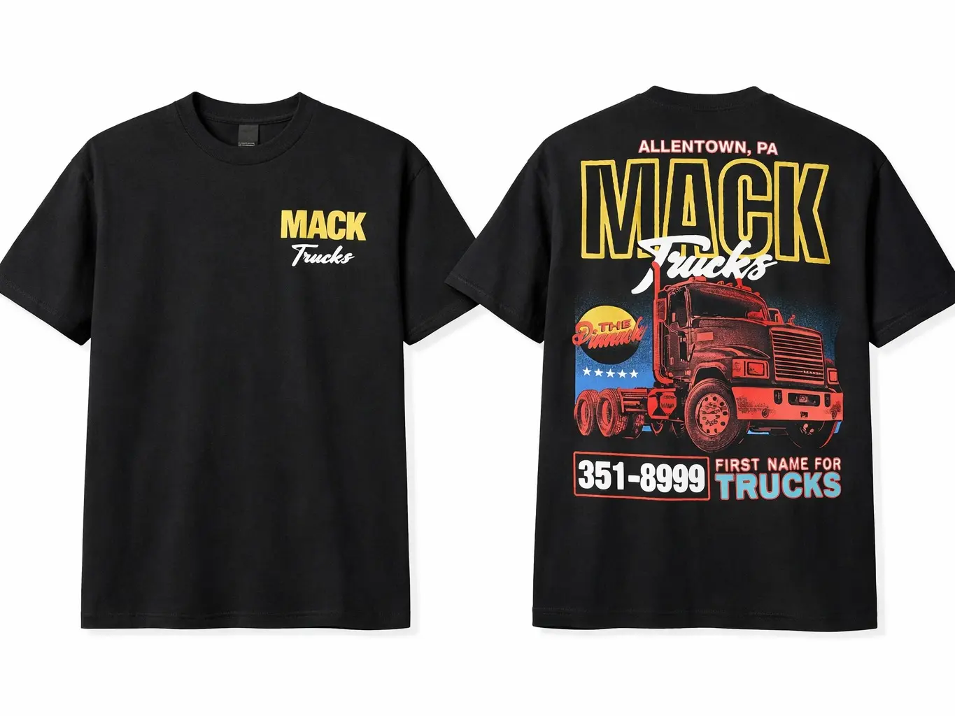 Men's Unisex Classic Round Neck 2-Sided Mack Trucks Print Short-Sleeve T-Shirt - Soft Fabric Basic Top for Drivers, Vintage Trucking Workwear, Shortsleeve, Basics, Graphic Print, All Seasons, Automotive Fans, Casual