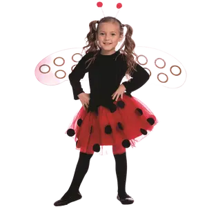 Ladybug Costume For Kids - Girls Costume with Dress, Wings & Headband – Black & Red Bug Dress-Up Outfit - Perfect For Halloween, Birthday, Pretend Play & Costume Party