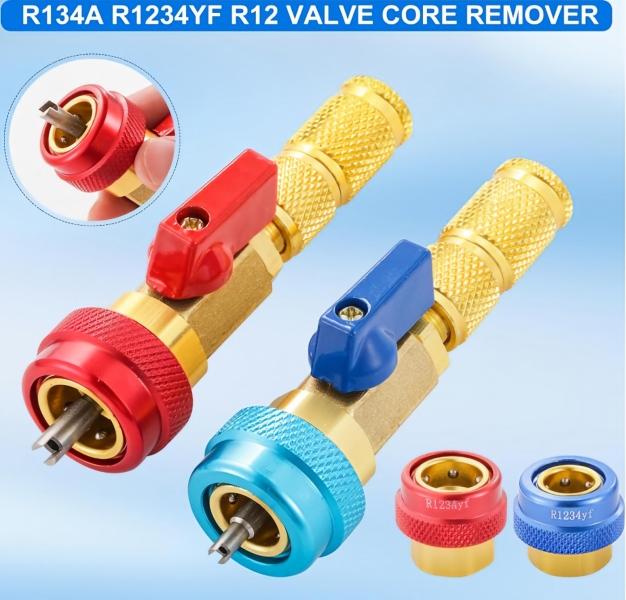 AC Schrader Valve Core Remover Installer Hand Tool Kit with Knurled Grip, R134a Ready HVAC Refrigeration Maintenance Set, Tools for Mechanics, Car Accessories, Compatible with R1234YF/R22 Systems, W/ Spare Valve Cores & Rubber O-Ring Seals