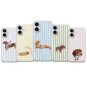 Dachshund Phone Case — Compatible with iPhone 11–17 Pro Max/Plus Series & Samsung Galaxy S23– Series; Soft-Striped, Summer Dog-Themed Protective Cover