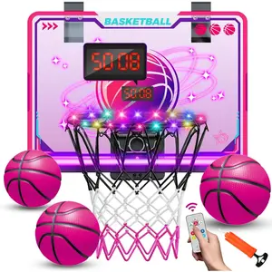 VATOS Basketball Hoop for Girls Indoor, LED Basketball Hoop with 7 Color Lights, Glowing Rim, Scoreboard & Remote Controller, Basketball Set Sports Toys Birthday Gifts for Girls Kids Teens 5-12