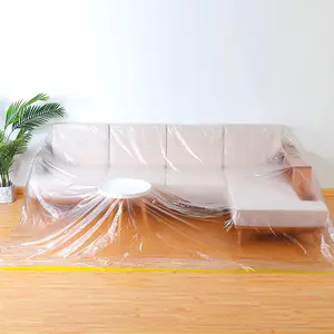 146"/12ft Plastic Sofa Couch Cover,Furniture Covers, Couch Covers,Plastic Couch Covers For Sectional Sofa l Shape , Bed Sofa Couch Furniture Protector Cover For Moving (Clear#1)