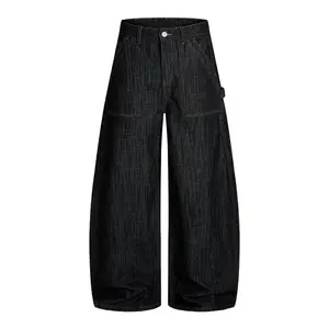 Inflation-themed men’s workwear baggy carpenter jeans | dark wash wide-leg streetwear denim