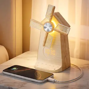 Reteyung Rotating Blade Windmill Lamp, Single Alarm Clocks, With Snooze & 10 Nature Sounds, USB Charging Port,15 Ringtones,10 White Noises,30/60/90 Timer