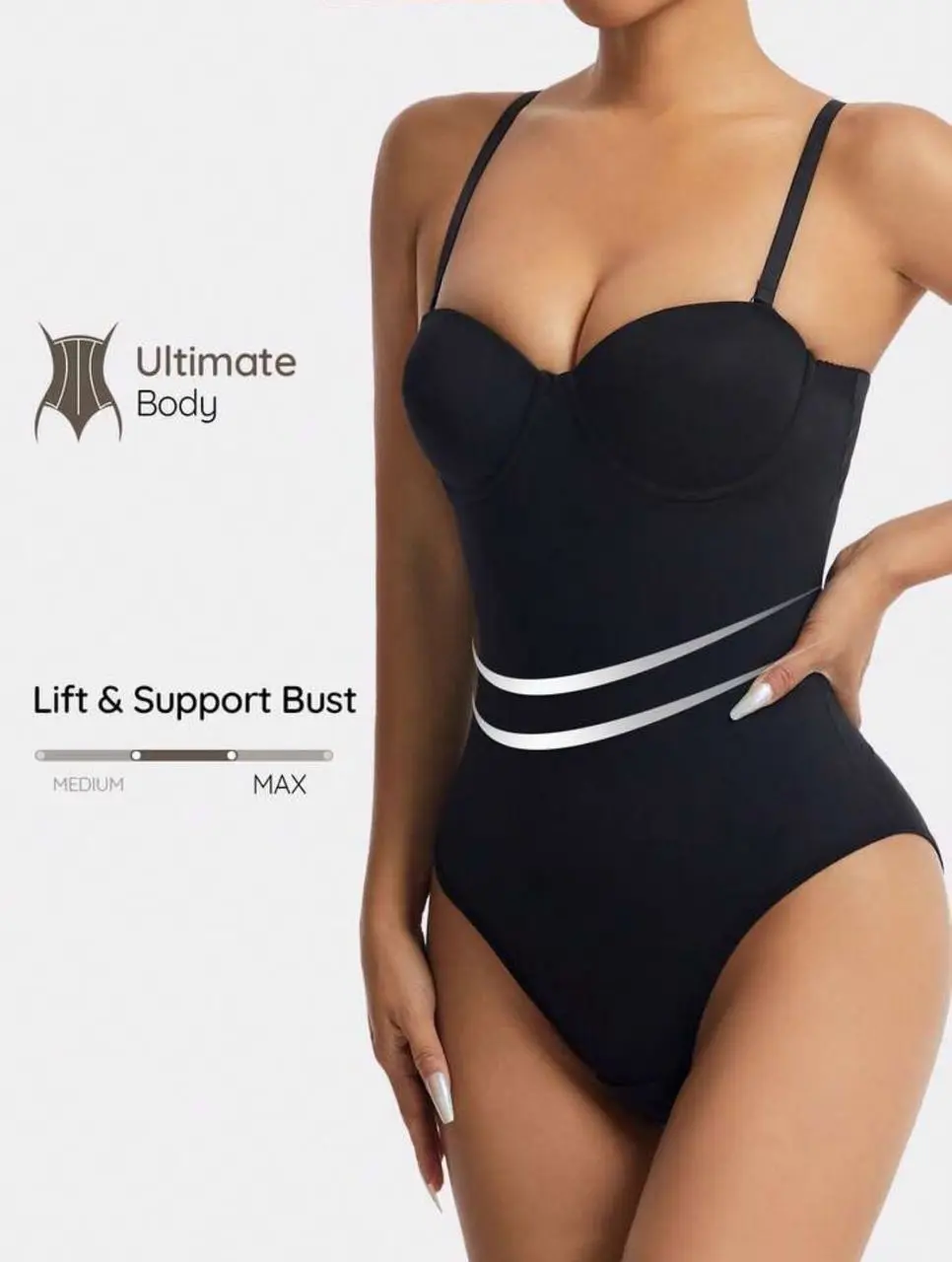 Women's Stretchy Fabric Bodysuit - Fashionable, Elegant Cup Detail, Black, Backless, Neck Design, Butt-Out, Straps, Perfect Fit for Everyday Wear, Bodysuit For Women, Waist Training, Shapewear, Bra-Free Bodysuits