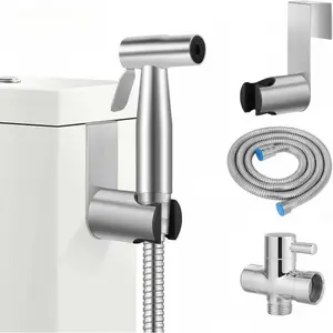 Toilet Shattaf Adapter Hose , Fits US Standard 7/8" Toilet，Sprayer Stainless Steel Handheld Shower HeadFemale Flushing , Baby Cloth Diaper Washing - Wall Mount Dual-Nozzle personal sprayer kit modern outdoorfun cleaning bathroom bidet sprayer wash nickel