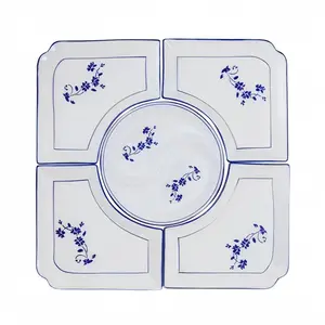 Chinese Style Combination Ceramic Plate Set, 5 Counts/set Including 1 Count Divided Plate & 4 Counts Dish, Tableware Set for Home Kitchen Dining Room