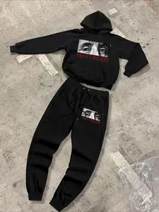 Two-piece Set Men's Letter and Figure Print Hoodie & Pocket Drawstring Waist Sweatpants Set, Regular Fit Casual Long Sleeve Hooded Pullover & Elastic Waist Pants, Men's Fall & Winter Clothes