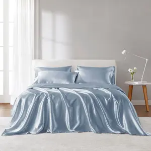 360 Stand Satin Luxury Sheet Set, 108x102x0.13 in. Polyester Satin with Smooth Finish, Oeko-Tex Safe, Blue - California King Size for California King Bed