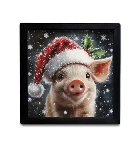 Christmas Pig 18x18 Box Frame