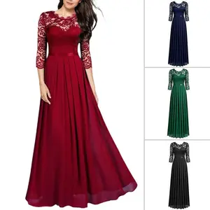 Round Neck Lace Long Dress Evening Gown Women's Clothing