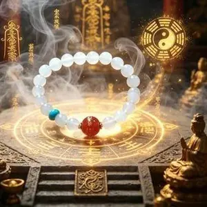 Noble Help · Taoist Energy Bracelet with White Quartz and Red Gemstones