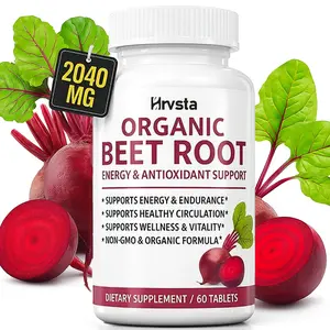 Organic Beet Root Powder Tablets - 2040mg Natural Nitric Oxide Beets to Support, Energy, Black Pepper Better Absorption, Non-GMO, for Men Women, 60 Tablets