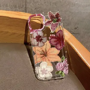 Anti-Drop Soft Phone Case with Pearl Flower Pattern, Compatible with Apple iPhone 16 Pro Max, 11/12/13/14 Plus, XR/7/8 Plus, 15 Pro Max, 17 Air/pro Max