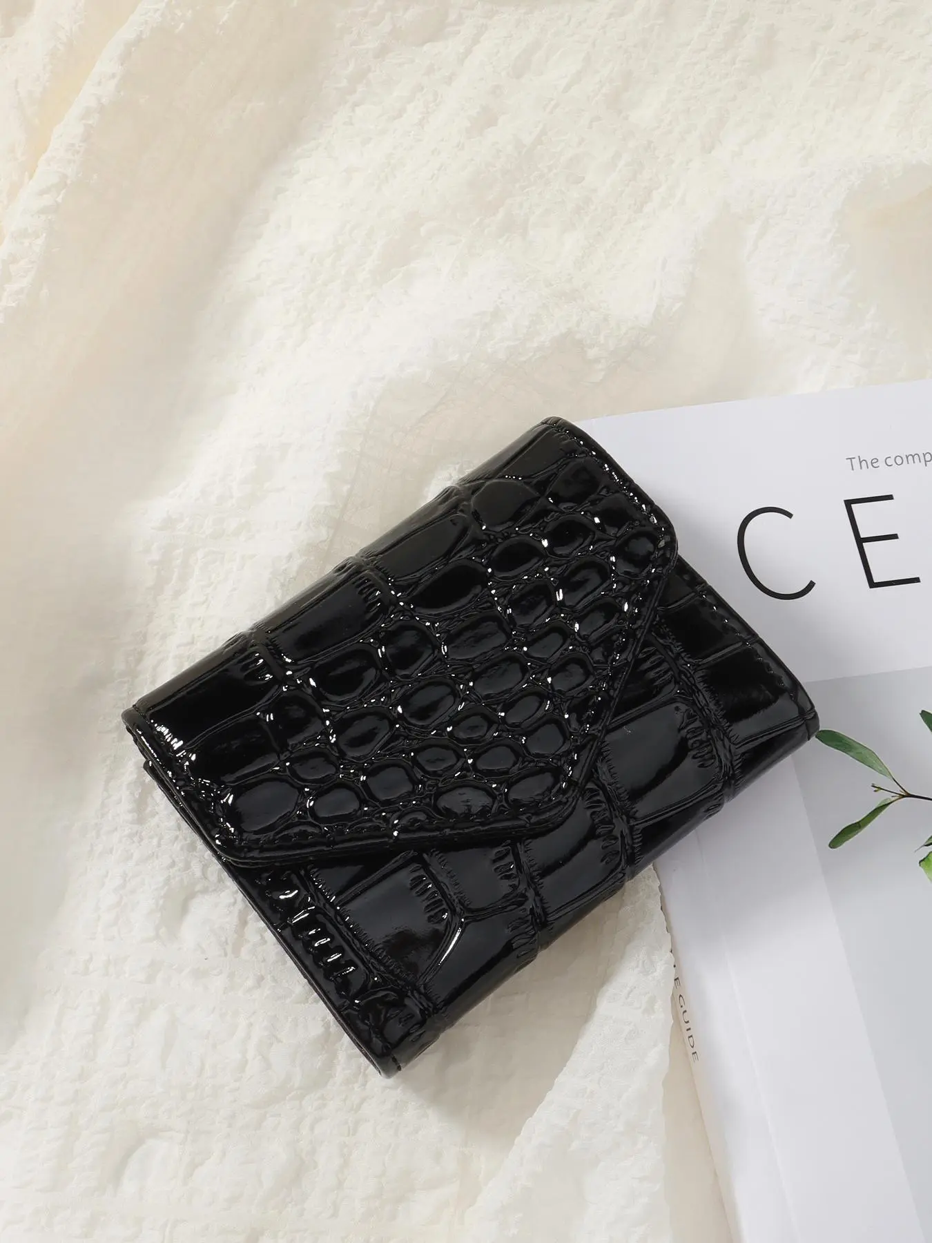 Women's Summer Simple Plain Crocodile Embossed Pattern Pu Leather Card Holder, Multi-card Card Holder, Solid Color Bifold Wallet, Stylish Wallet, Credit Card Wallet, Bifold Cardholder