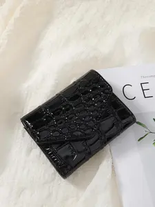 Women's Summer Simple Plain Crocodile Embossed Pattern Pu Leather Card Holder, Multi-card Card Holder, Solid Color Bifold Wallet, Stylish Wallet