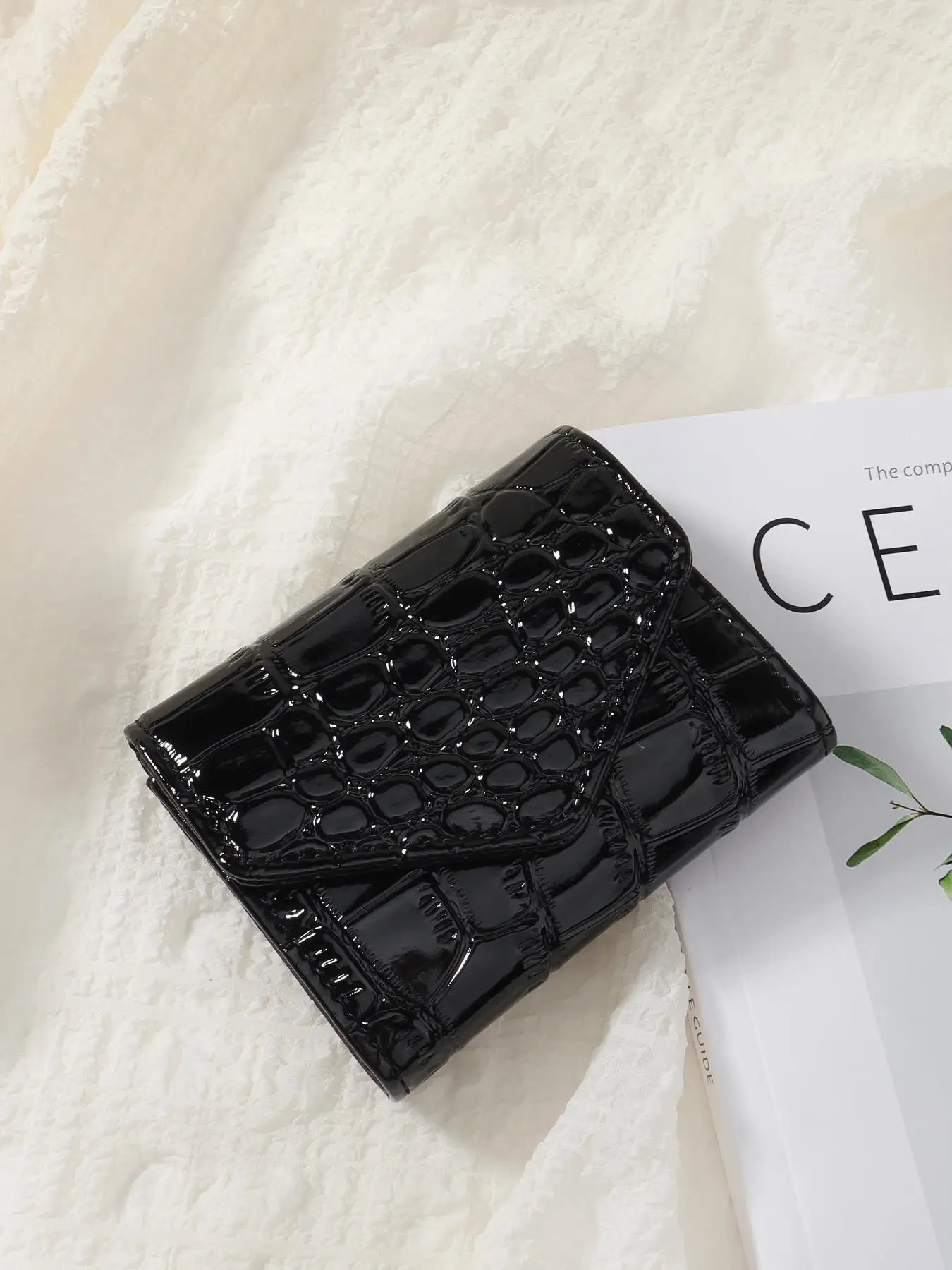 Women's Summer Simple Plain Crocodile Embossed Pattern Pu Leather Card Holder, Multi-card Card Holder, Solid Color Bifold Wallet