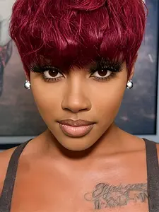 99J burgundy ginger 350 color pixie wig 150% Denisty pixie cut human hair wigs for women short straight daily party cosplay use wig machine made