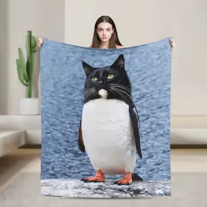 Cute Penguins Famous Meowl Cat Owl Meme Blanket  Warm Soft Plush Throw Blanket For Home Decor Travel Bedspread Bed Cover A multi-functional and beautiful blanket suitable for decoration, use and as a gift. Add some fun to your home