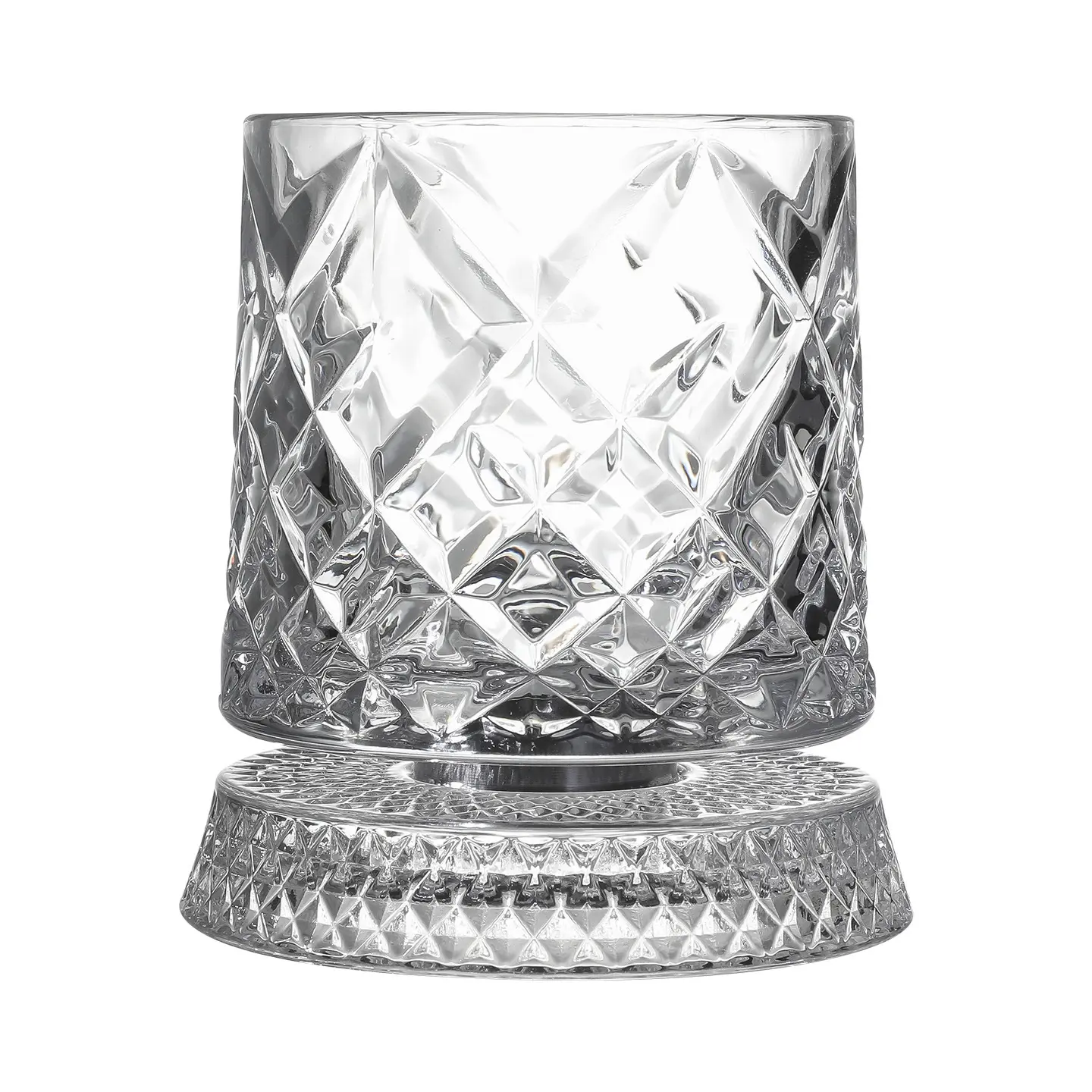 360° Rotating Whiskey Glasses - Geometric Checkered Crystal Tumbler Cups, Adult Home & Party Supplies, Father's Day Gift Option
