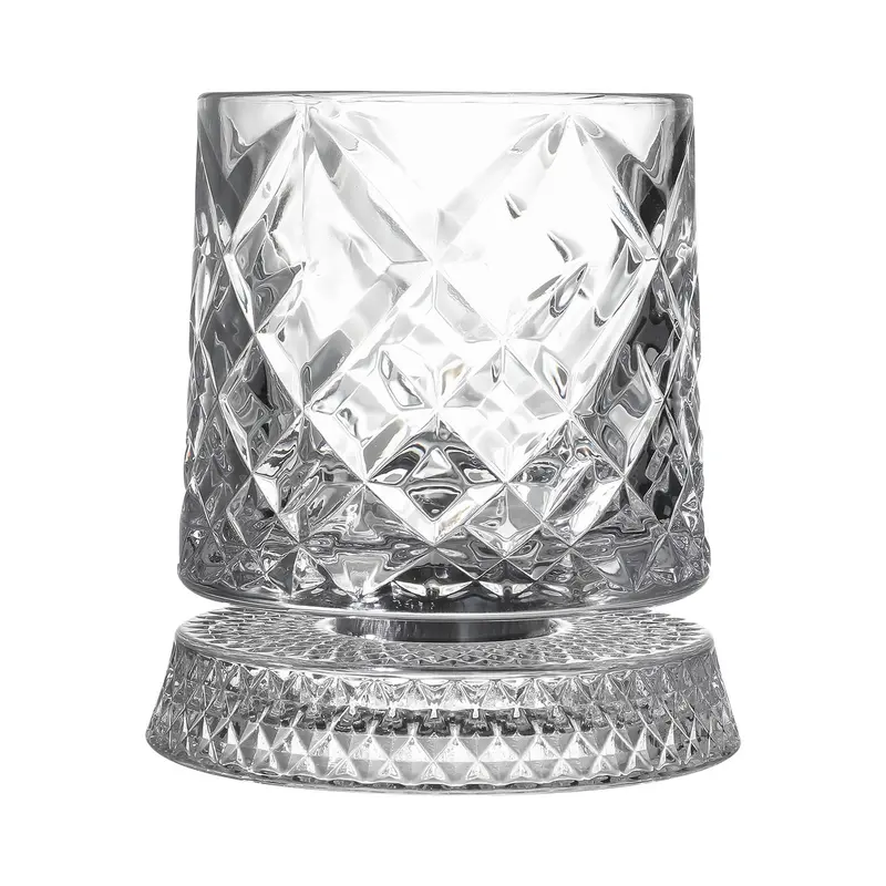 360° Rotating Transparent Geometric Checked Chinese Whiskey Glasses - Premium Drinkware Tumblers, Unisex Home & Party Supplies, Father's Day Gift