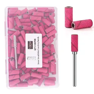100 count  Drill Bits Small Sanding Bands with Upgrade 3.1mm Mandrel Bit,180 Fine Grit  File Sanding Bands for  Nails Gel Removing Shaping Manicures and Pedicure(Rose Red, 180 Grit)