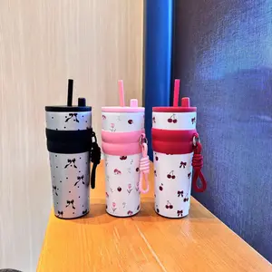 24oz Leak-proof Cup Lid,Non-slip Noise Reduction Pad At The Bottom,StainlessSteel Thermos Cup,Portable watertight Straw Mouth,Wide Mouth and Narrow Bottom for Easy Cleaning and CarLoading Tumbler Mug Outdoorfun