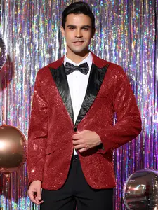 INSPIRE CHIC Men's Sequin Suit Jacket Peak Lapel Sparkly Party Show Sports Coat