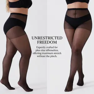 [XL-XXXXL] 4 Pairs Plus Size 20D Sheer Tights | Ultra Stretch Control Top Pantyhose | Black Nude Light Nude Stockings
