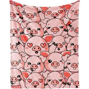 Cute Pigs Themed Pink Flannel Throw Blanket Soft Cozy 40x50 Inch Perfect Valentine‘s Day Gift For Pig Lovers Home Decor