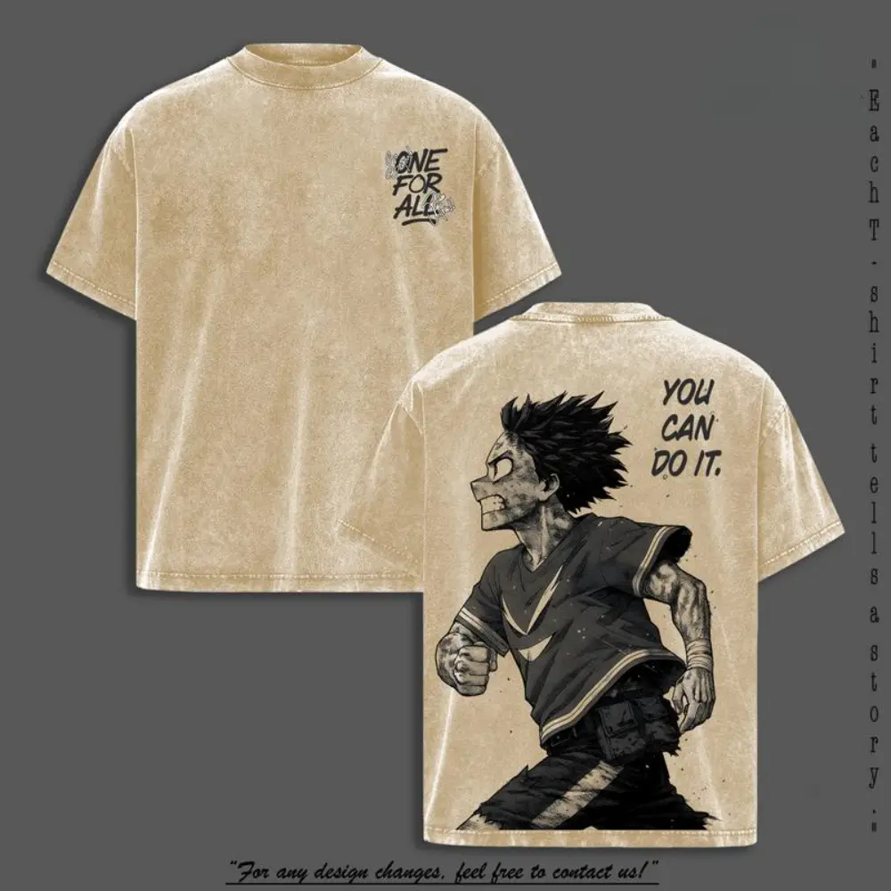 Deku Vintage Oversized Washed T-Shirt, Izuku Midoriya My Hero Academia Heavy Cotton Graphic Tee, Gritty Battle Mode Retro Anime Streetwear Unisex