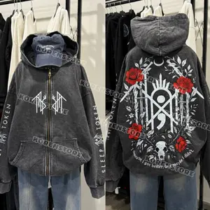Sleep Token Flowers Red Logo Washed Hoodie, Washed Zip Up Hoodie, Sleep Token Tour 2025 Washed Zip Up Hoodie, New Song Concert Tour, Gift for Fan  R2BGE