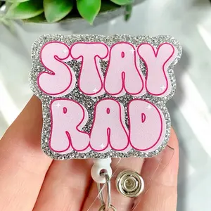 Glitter My Badge Stay rad tech badge reel for nurse and hospital workers. Radiology Badge clip Badge pull - Retractable swivel clip with a 360 rotation. Great gift for coworker.