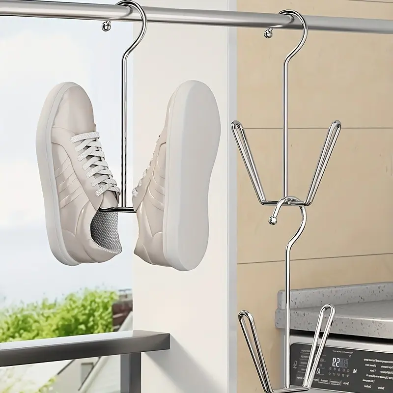 1/3pcs Stainless Steel Shoe Rack Hanger, Metal Hanging Shoe Organizer, Space Saving Drying Rack with Hook for Closet Rod, Silver, Home and Laundry Storage Accessory